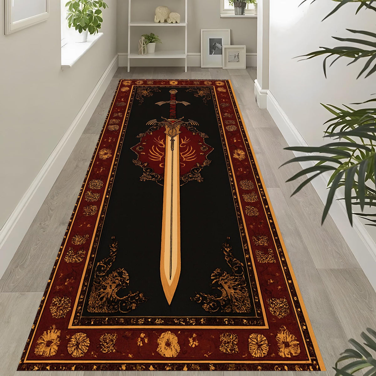 Viking Rug - Viking Axe Runner Rug, Nordic Warrior Black Gold Decor, Norse Myth Battle Axe Carpet
