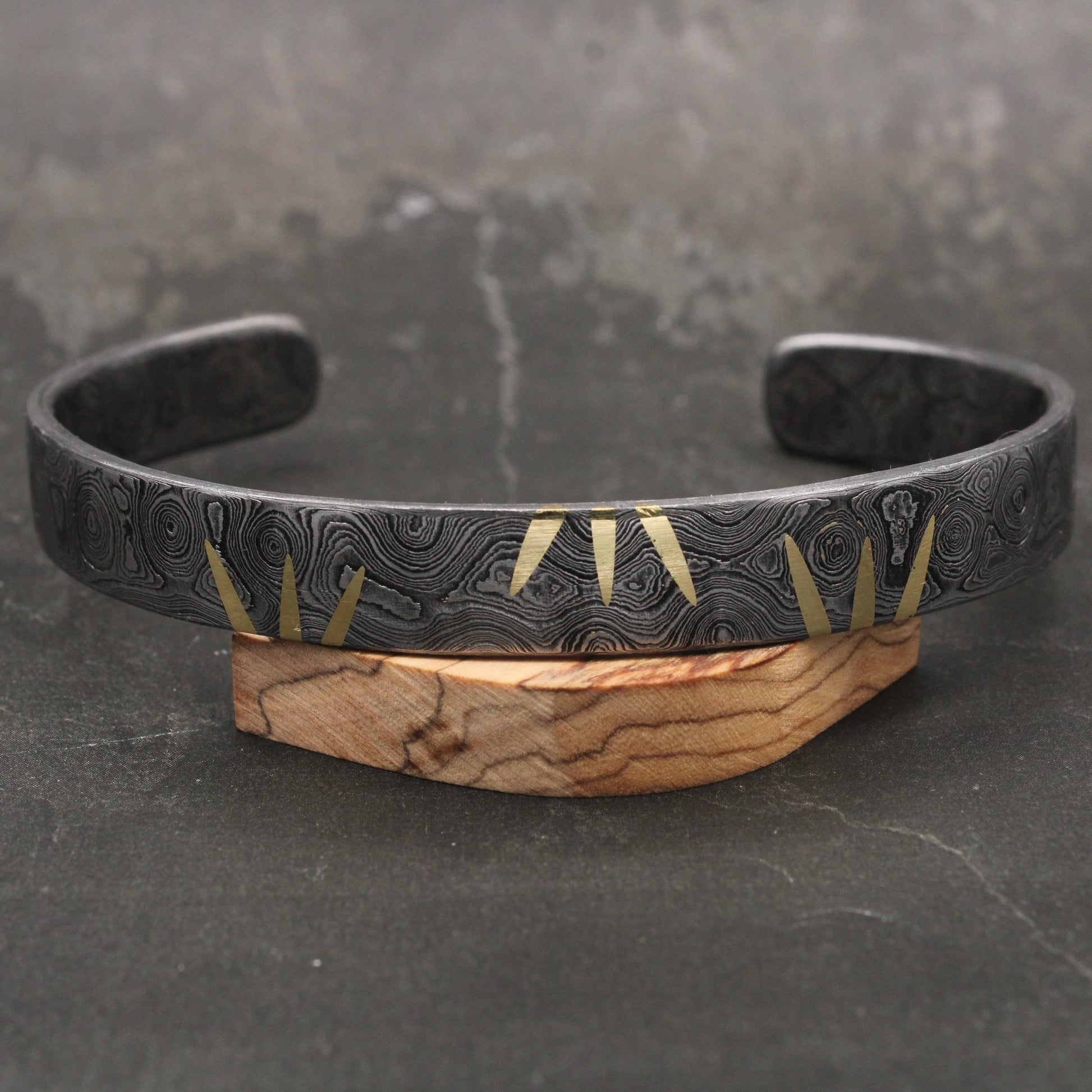 Viking Bracelet - Hand Forged Damascus Steel Cuff Bracelet with Copper Inlay Viking Bangle, Modern