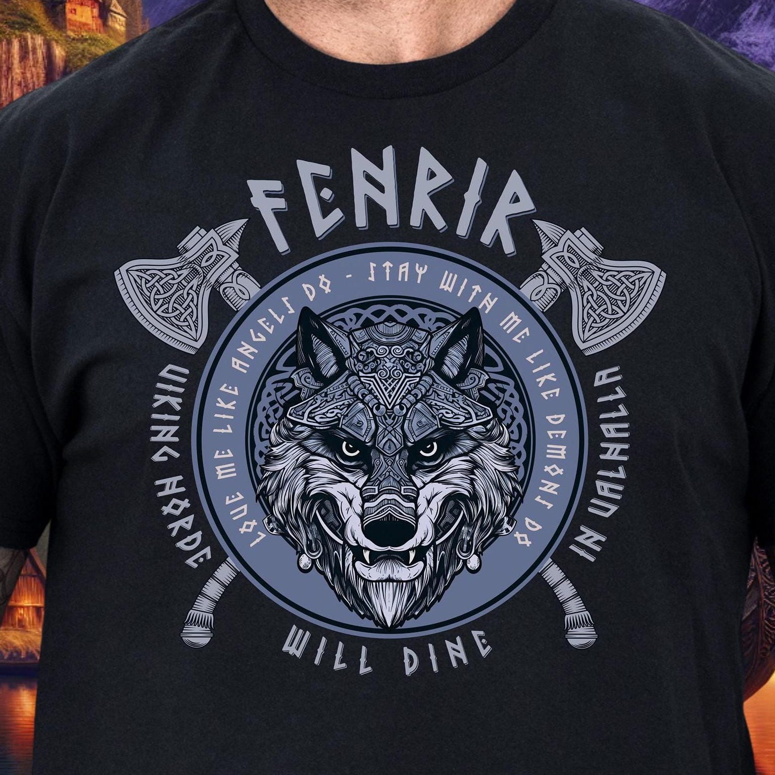 Viking Wolf T-Shirt - Fenrir Unbound Viking Shirt, Norse Wolf T-Shirt, Nordic Mythology Tee