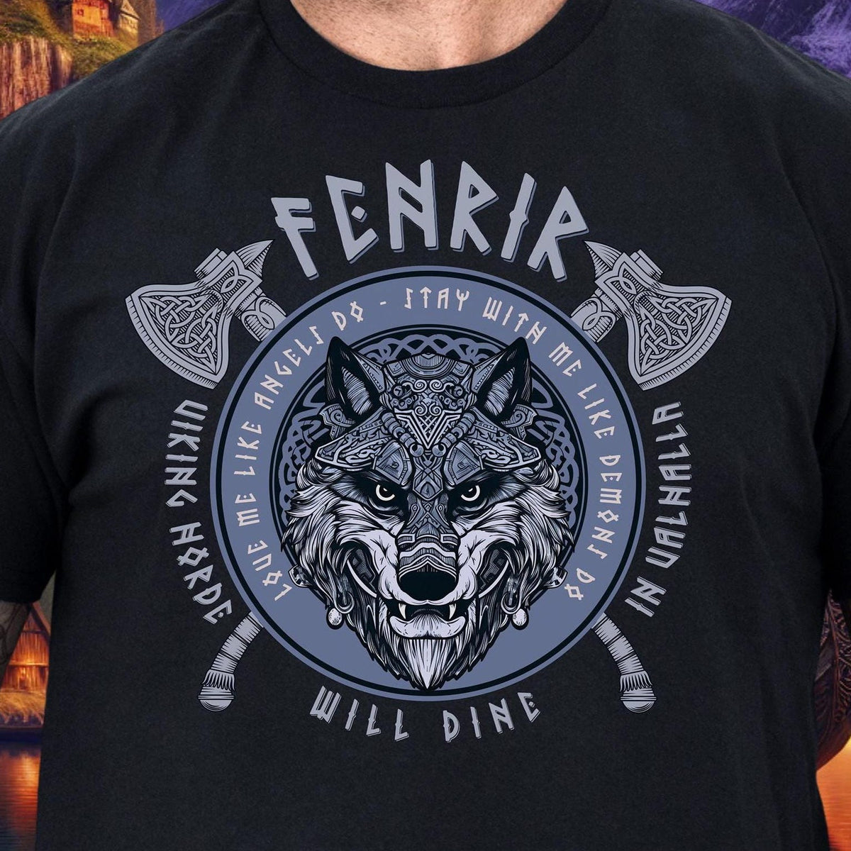 Viking Wolf T-Shirt - Fenrir Unbound Viking Shirt, Norse Wolf T-Shirt, Nordic Mythology Tee