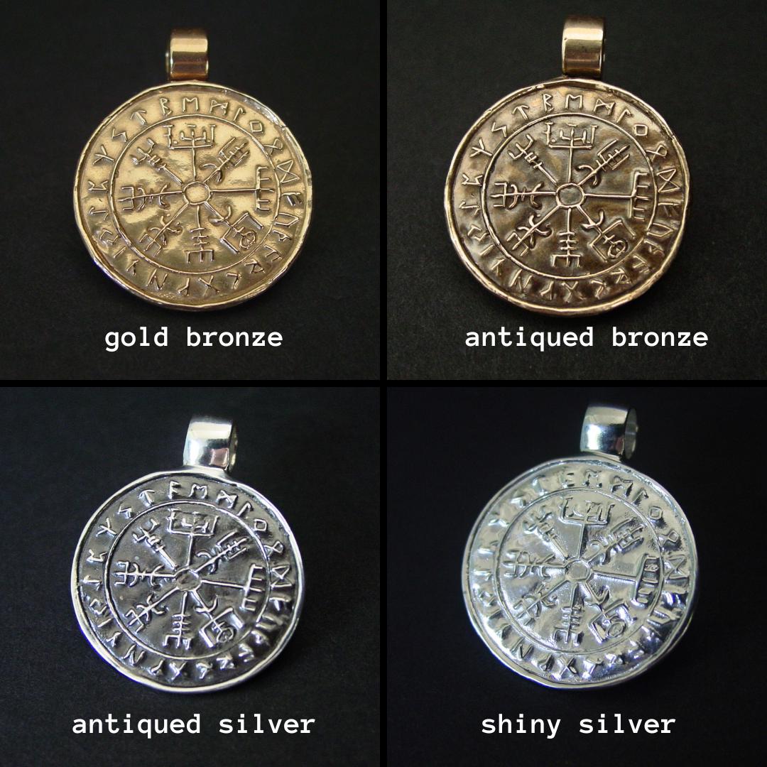 Viking Vegvisir Compass Necklace - Wayfinder Pendant: Hand-Carved Bronze Nordic Vegvisir Viking