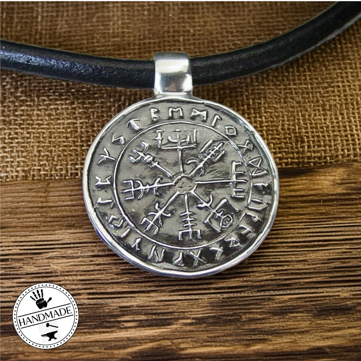 Viking Vegvisir Compass Necklace - Wayfinder Pendant: Hand-Carved Bronze Nordic Vegvisir Viking