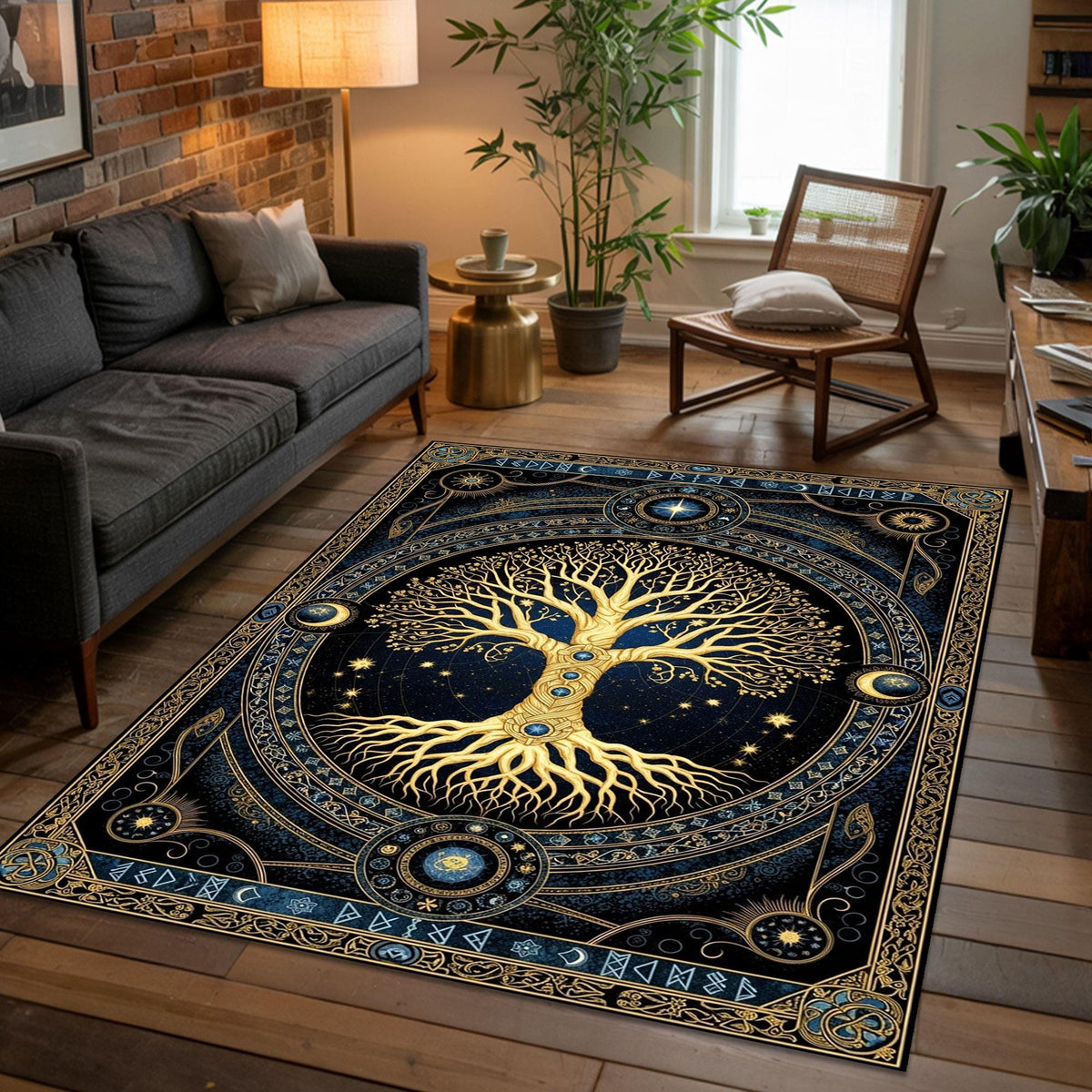 Viking Yggdrasil Tree of Life Rug - Yggdrasil Tree of Life Rug, Nordic Mythology Rug, Viking Runes