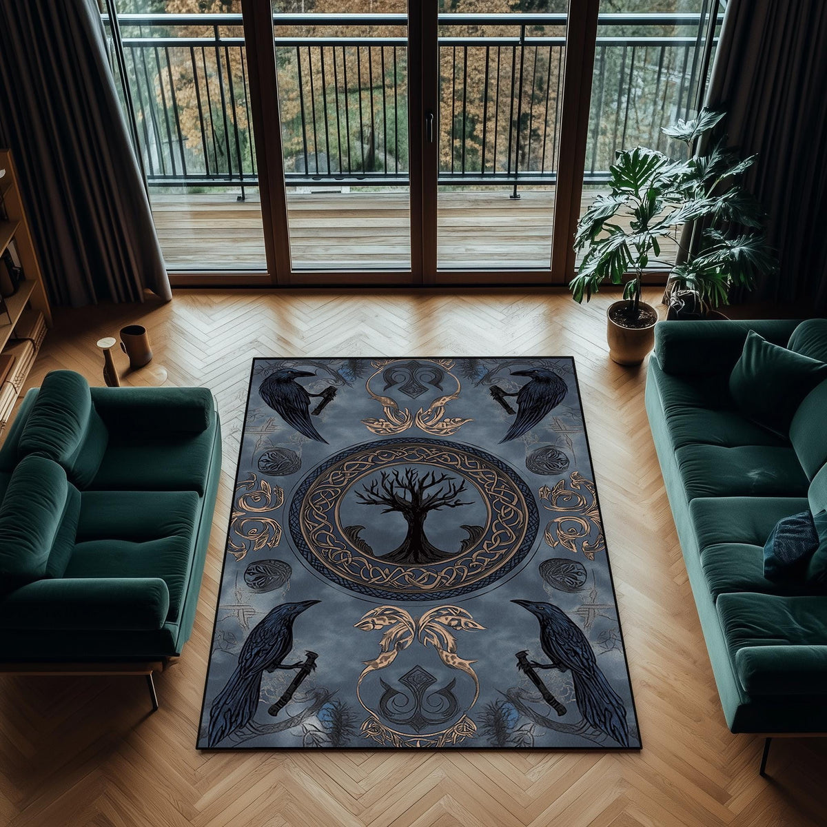 Viking Yggdrasil Tree of Life Rug - Viking Sword Rug, Norse Mythology Area Rug, Celtic Knot Decor