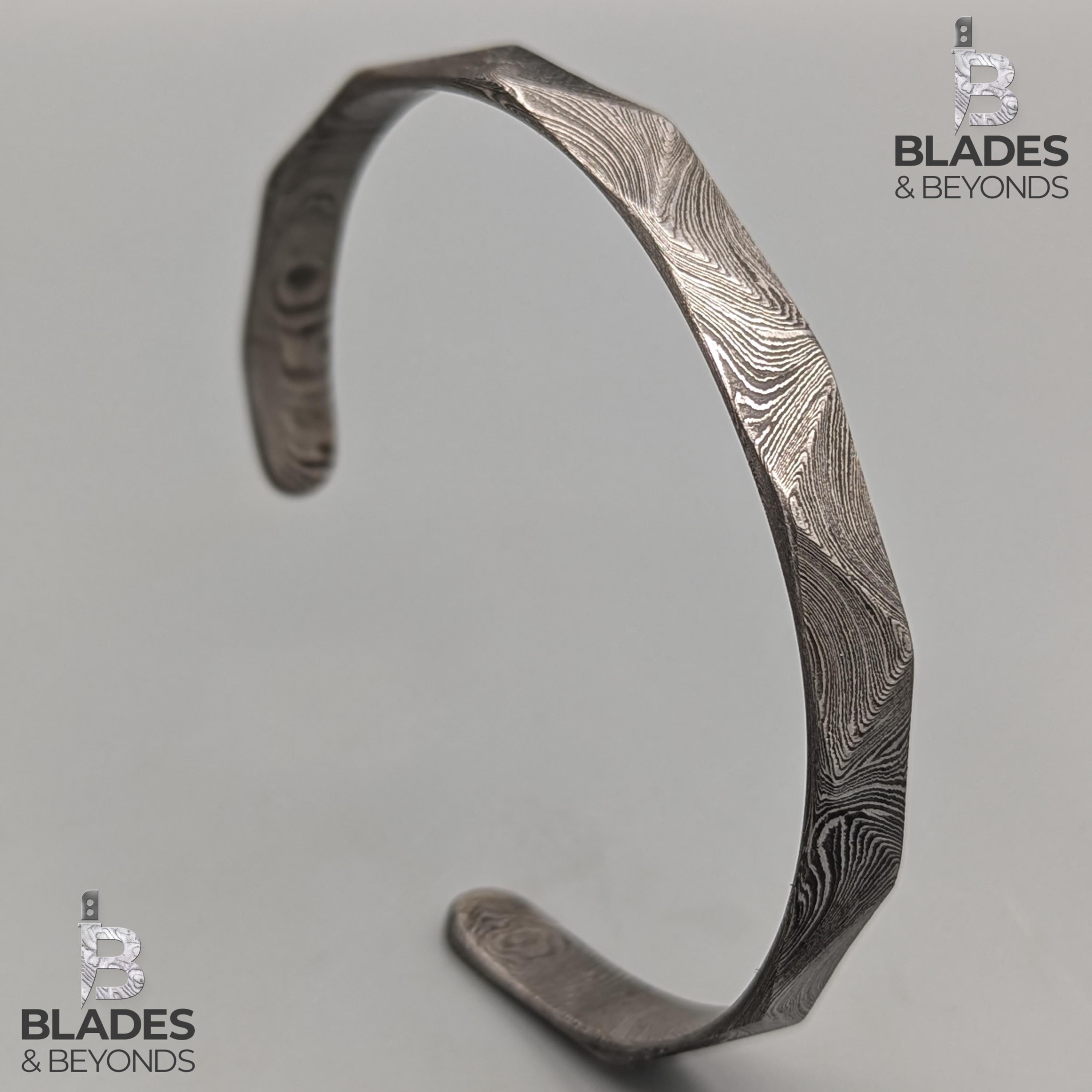 Viking Bracelet - Hand Forged Damascus Steel Cuff Bracelet with Copper Inlay Viking Bangle, Modern