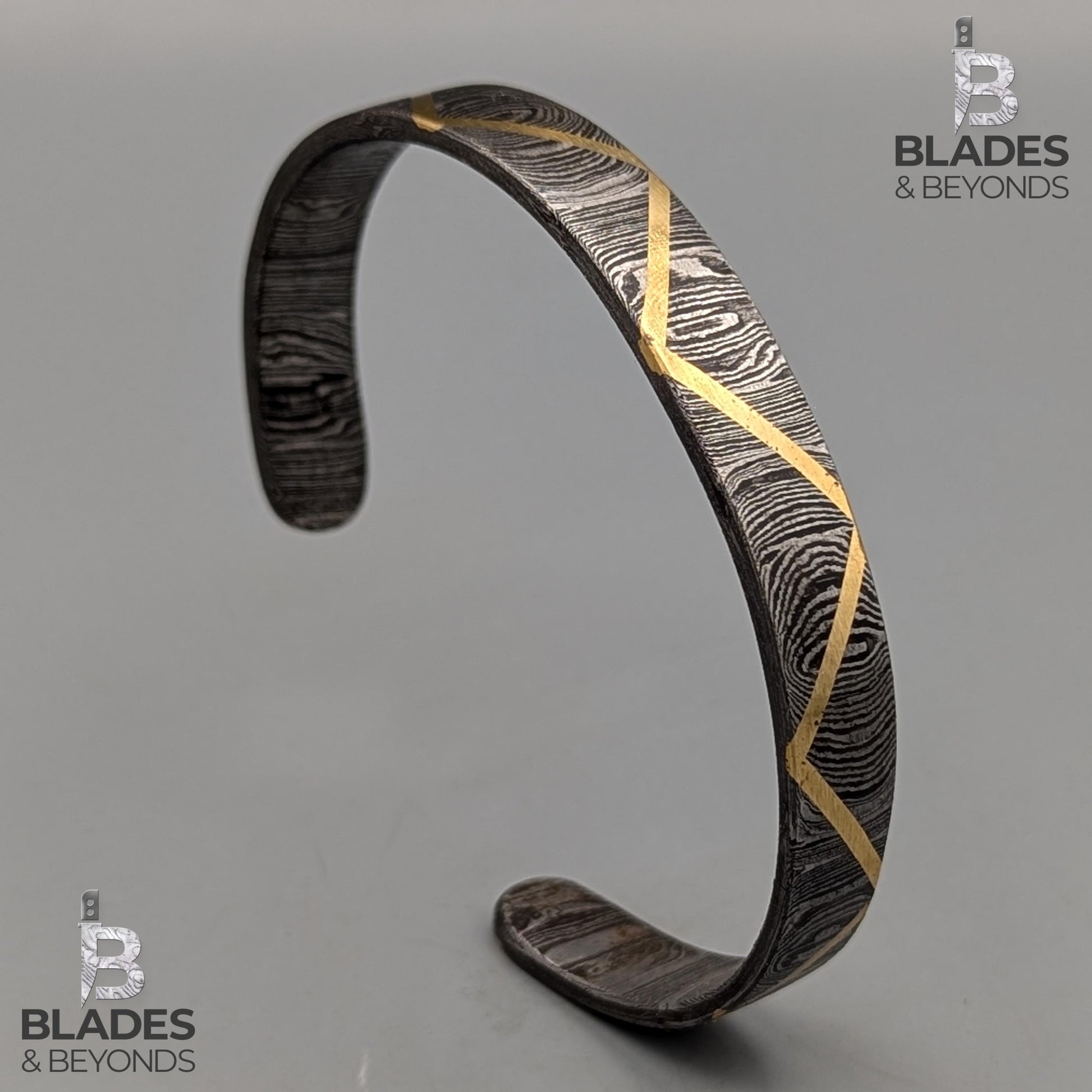 Viking Bracelet - Hand Forged Damascus Steel Cuff Bracelet with Copper Inlay Viking Bangle, Modern
