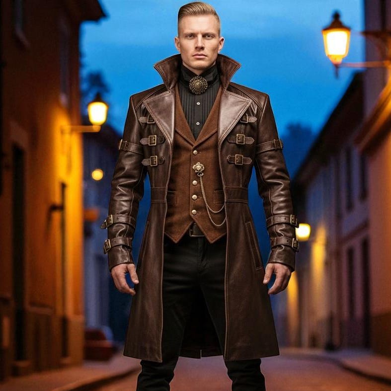 Viking Jacket - Handmade Viking Leather Jacket for Men Norse Warrior Fur Collar Coat, Medieval