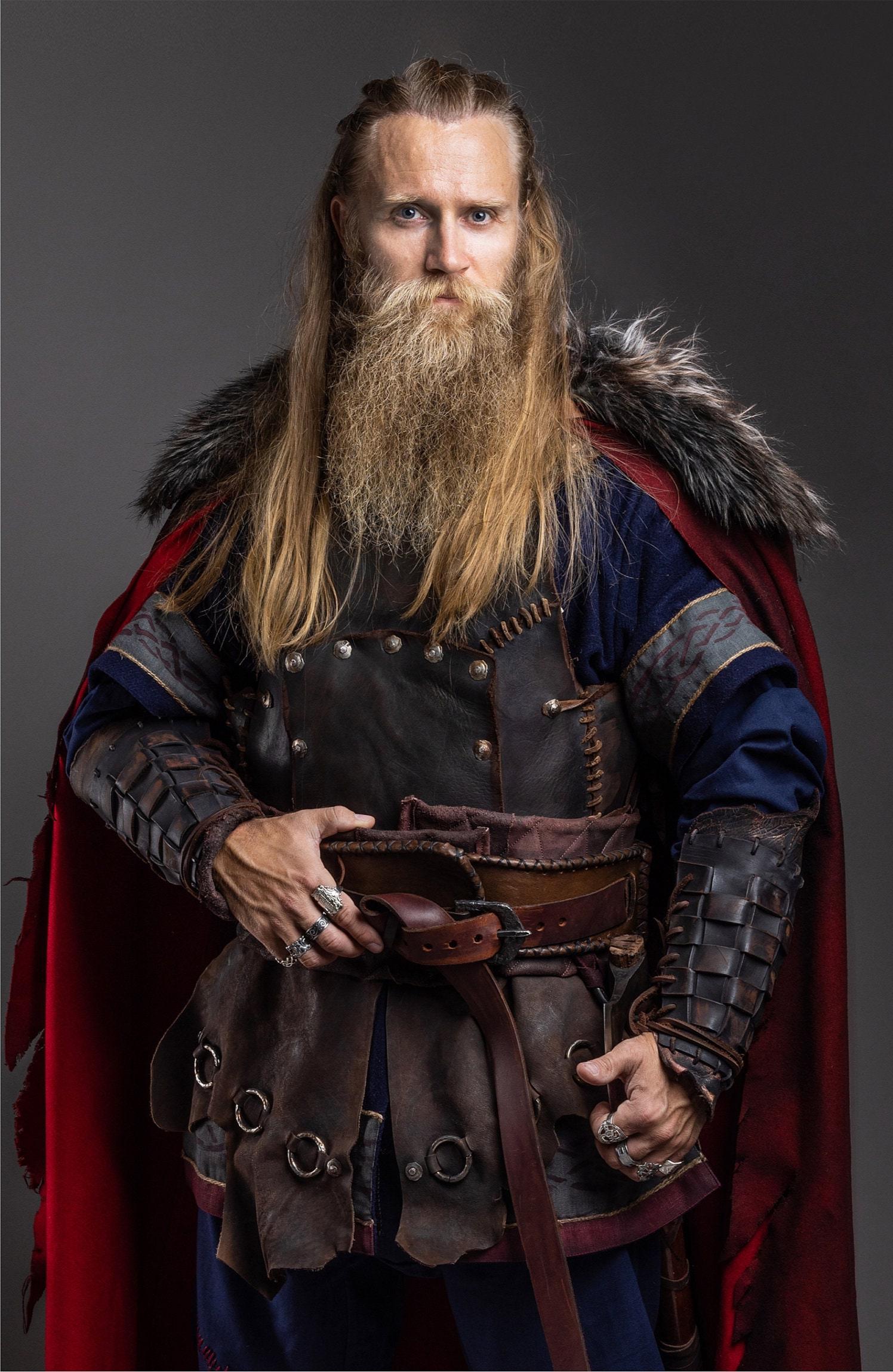 Viking Jacket - Viking Jarl Leather Coat Men Fur Collar Norse Warrior Medieval Fantasy Cosplay