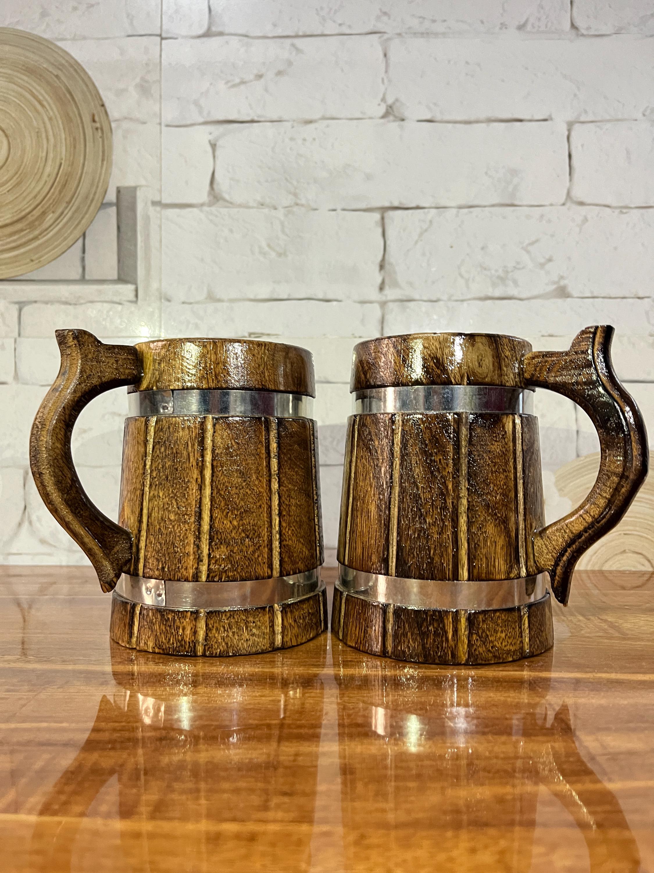 Viking Mug - Handcrafted Wooden Beer Mug: Rustic Viking Tankard with Stainless Steel Lining