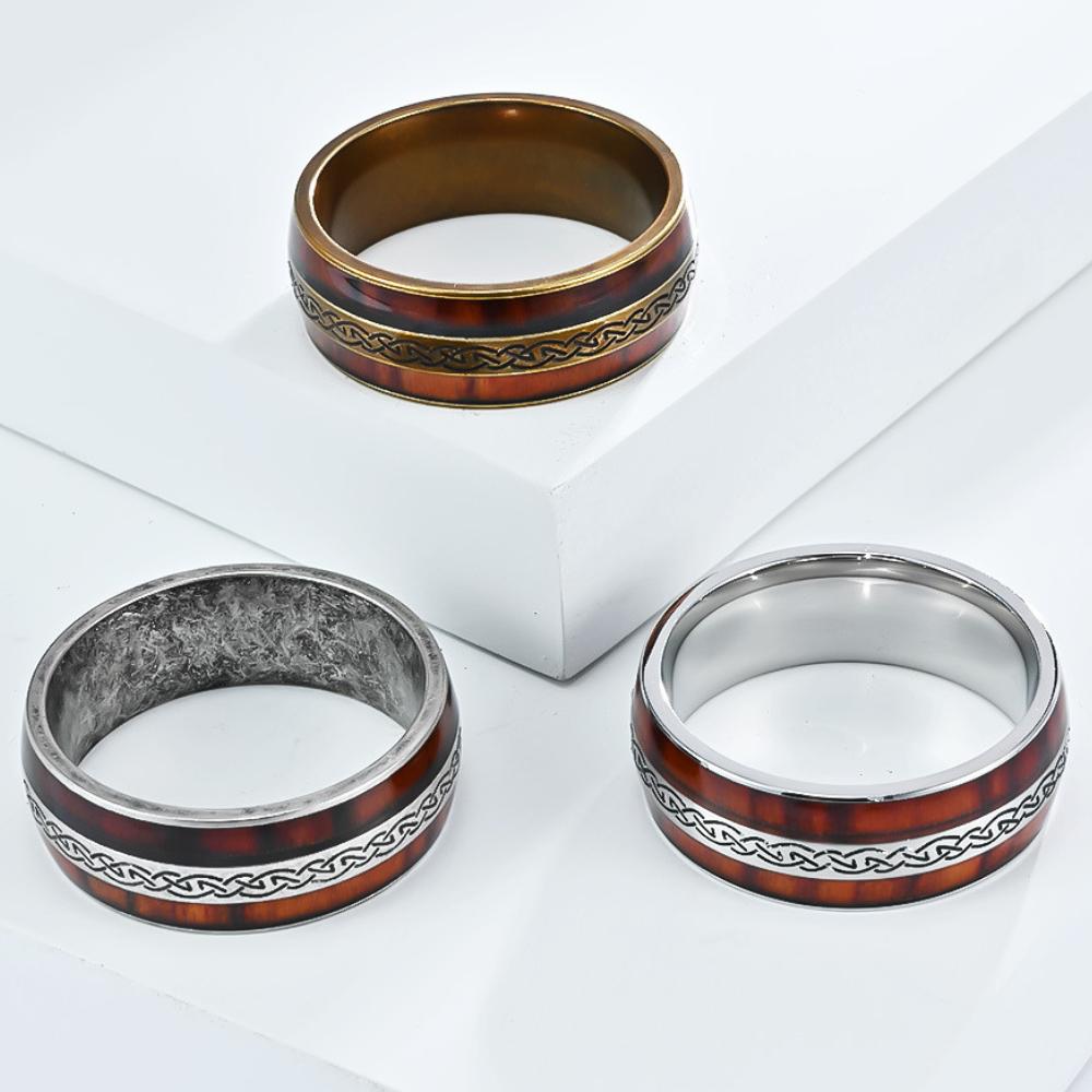 Viking Ring - Celtic Knot Titanium Ring, Wood Grain Wedding Band, Men's Rustic Engagement Ring
