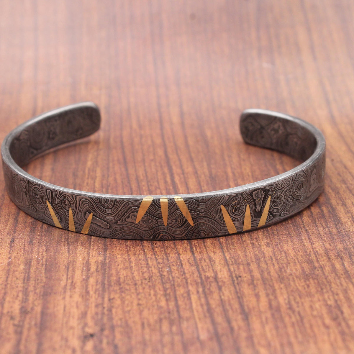 Viking Bracelet - Hand Forged Damascus Steel Cuff Bracelet with Copper Inlay Viking Bangle, Modern