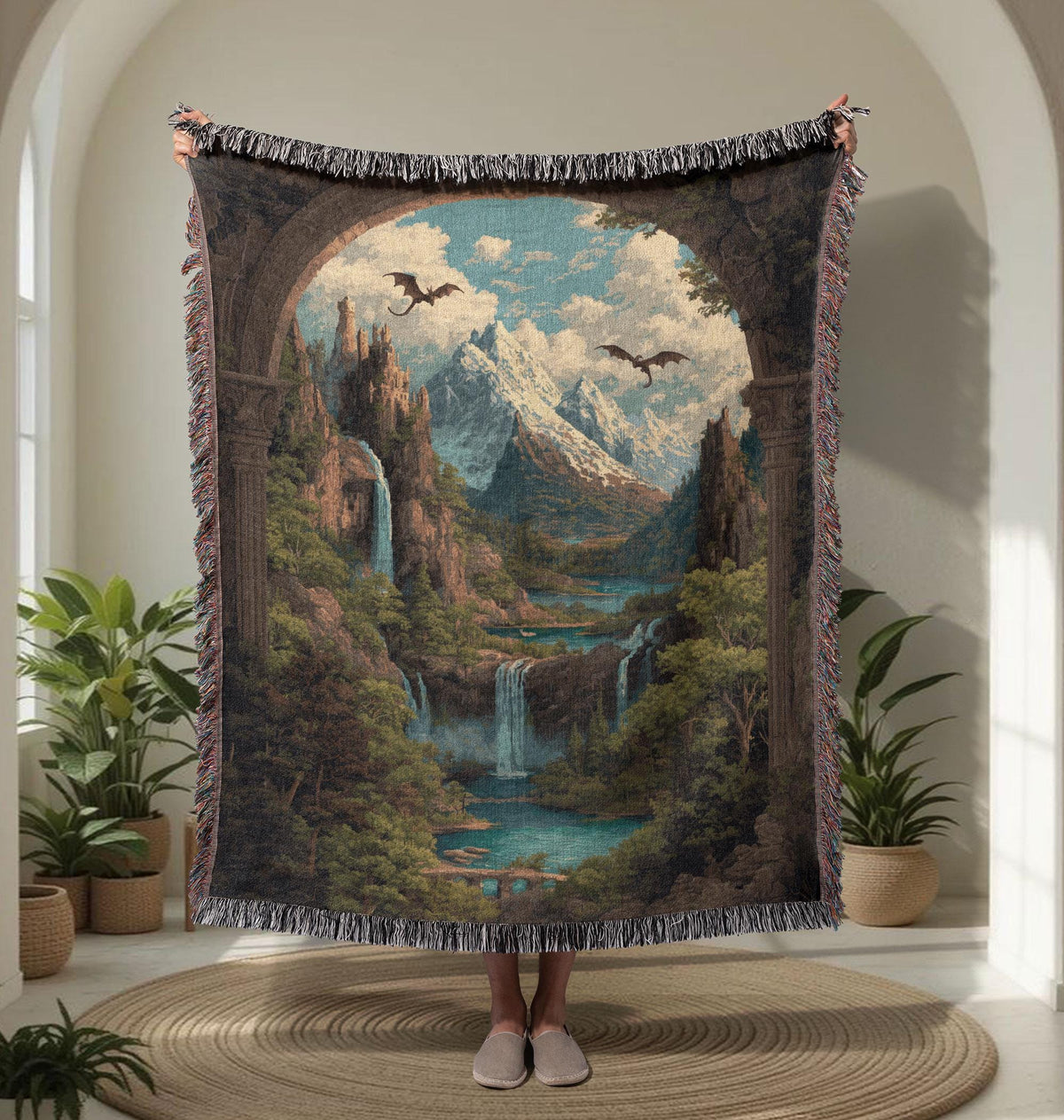 Viking Blanket - Epic Viking Warrior 100% Cotton Woven Blanket, Norse Mythology Home Decor Throw
