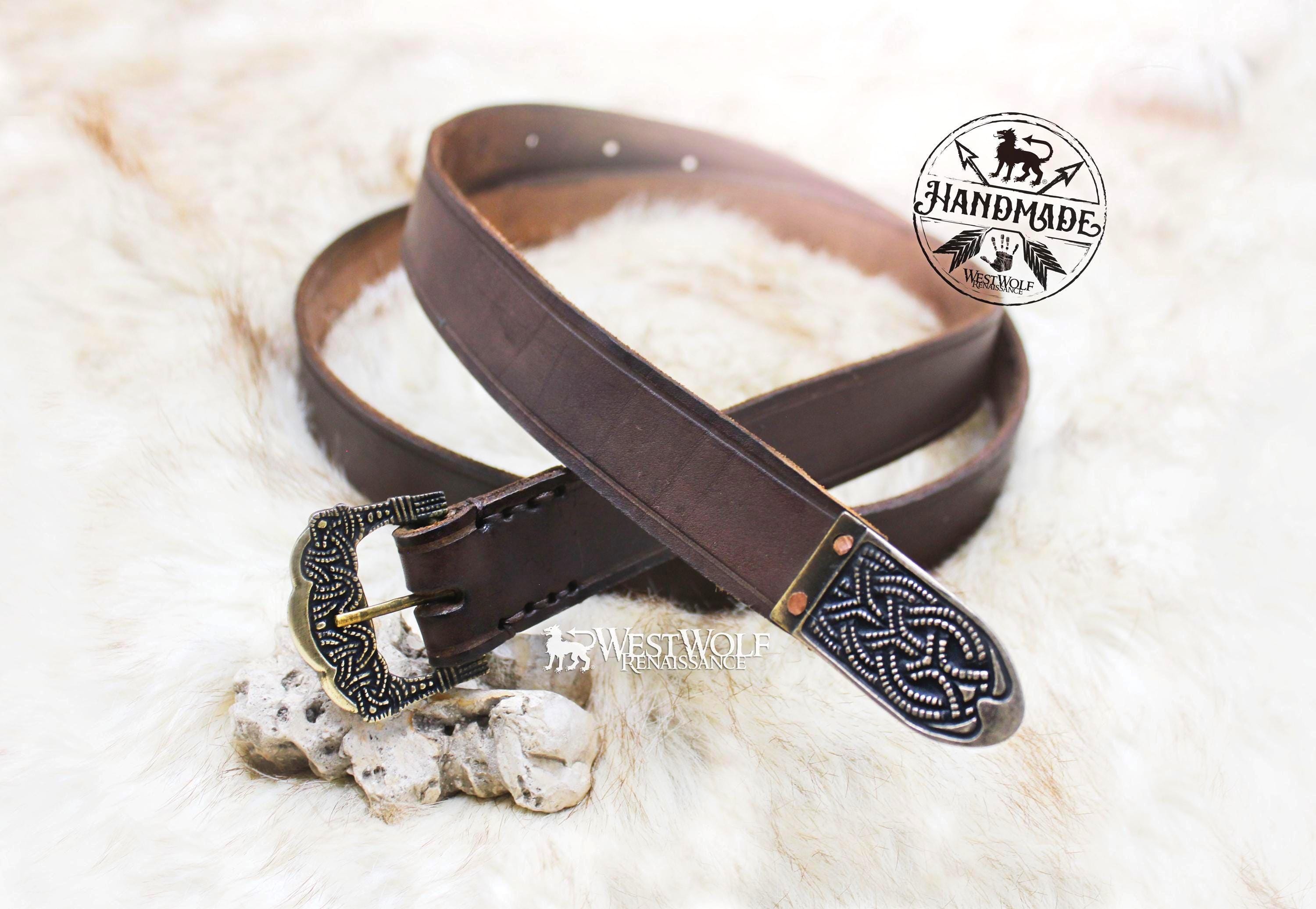 Viking Leather Accessory - Embossed Viking belt from brown or black 3, 2mm leather, with bronze