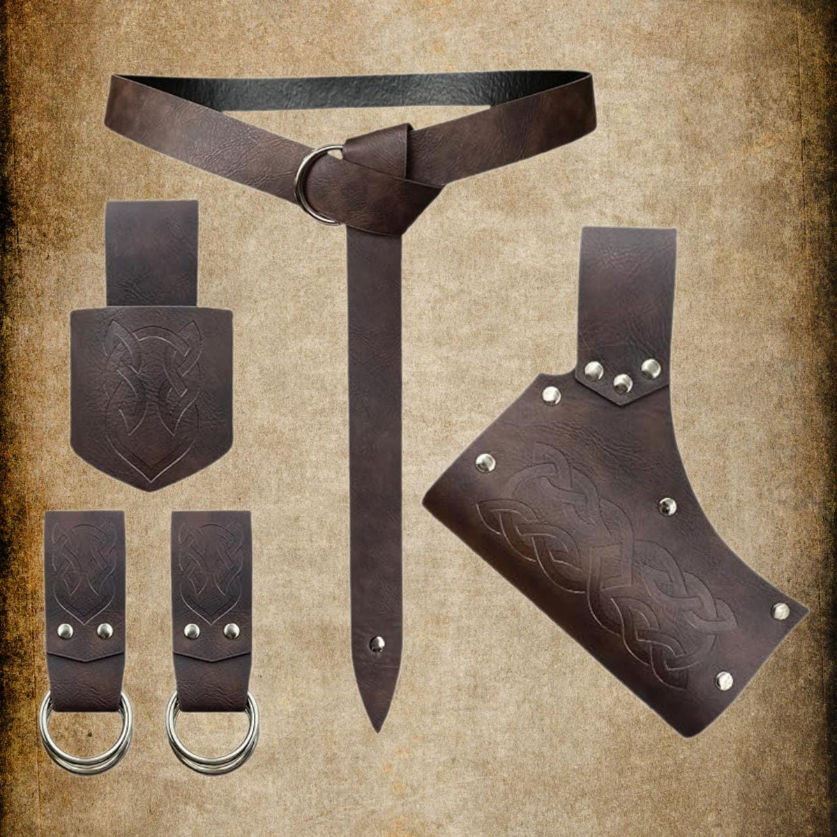 Viking Costume & LARP - Medieval Leather Belt Accessories Set, Viking Cosplay, Renaissance Faire
