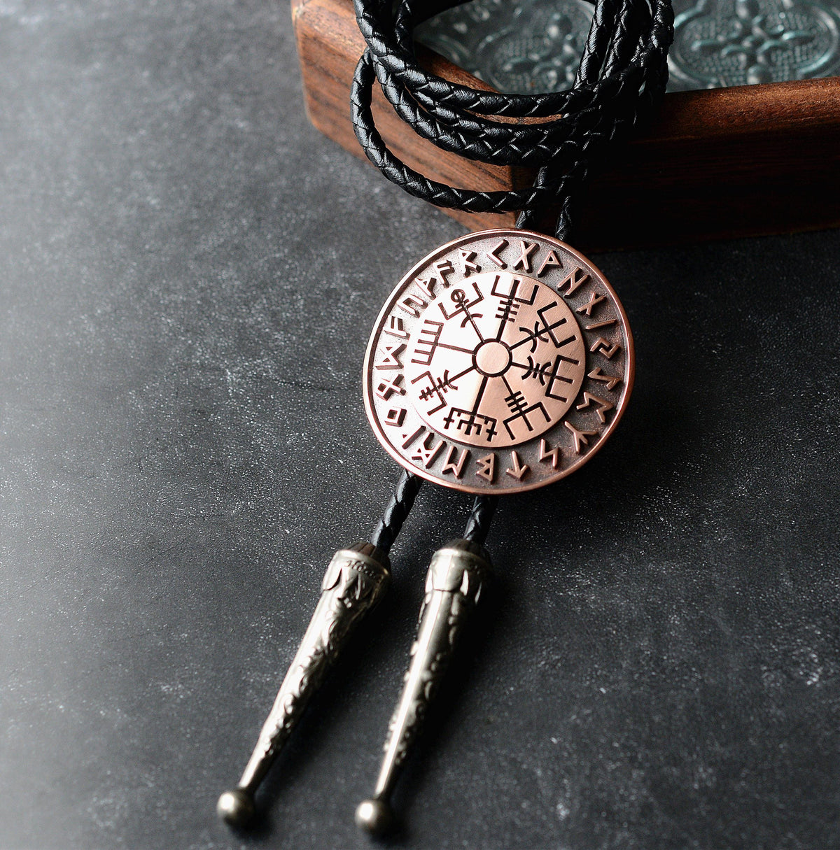 Viking Vegvisir Compass Leather Accessory - Viking Tie, Norse Necktie, Vegvisir Tie, Viking Wedding