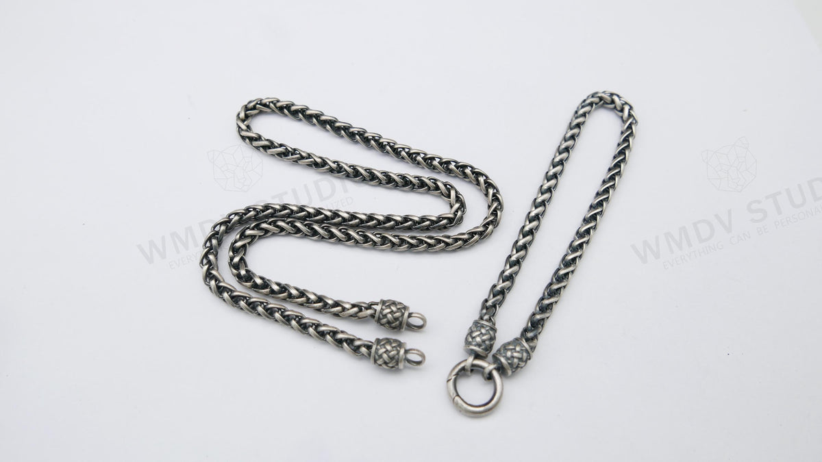 Viking Necklace - Viking Franco Necklace With Celtic Knot Clasp, Unisex Sterling Silver Thick