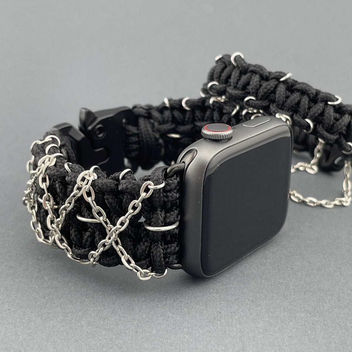 Viking Rune Bracelet - Silver Futhark Runes Bracelet for Apple Watch Nordic Runic Style Black