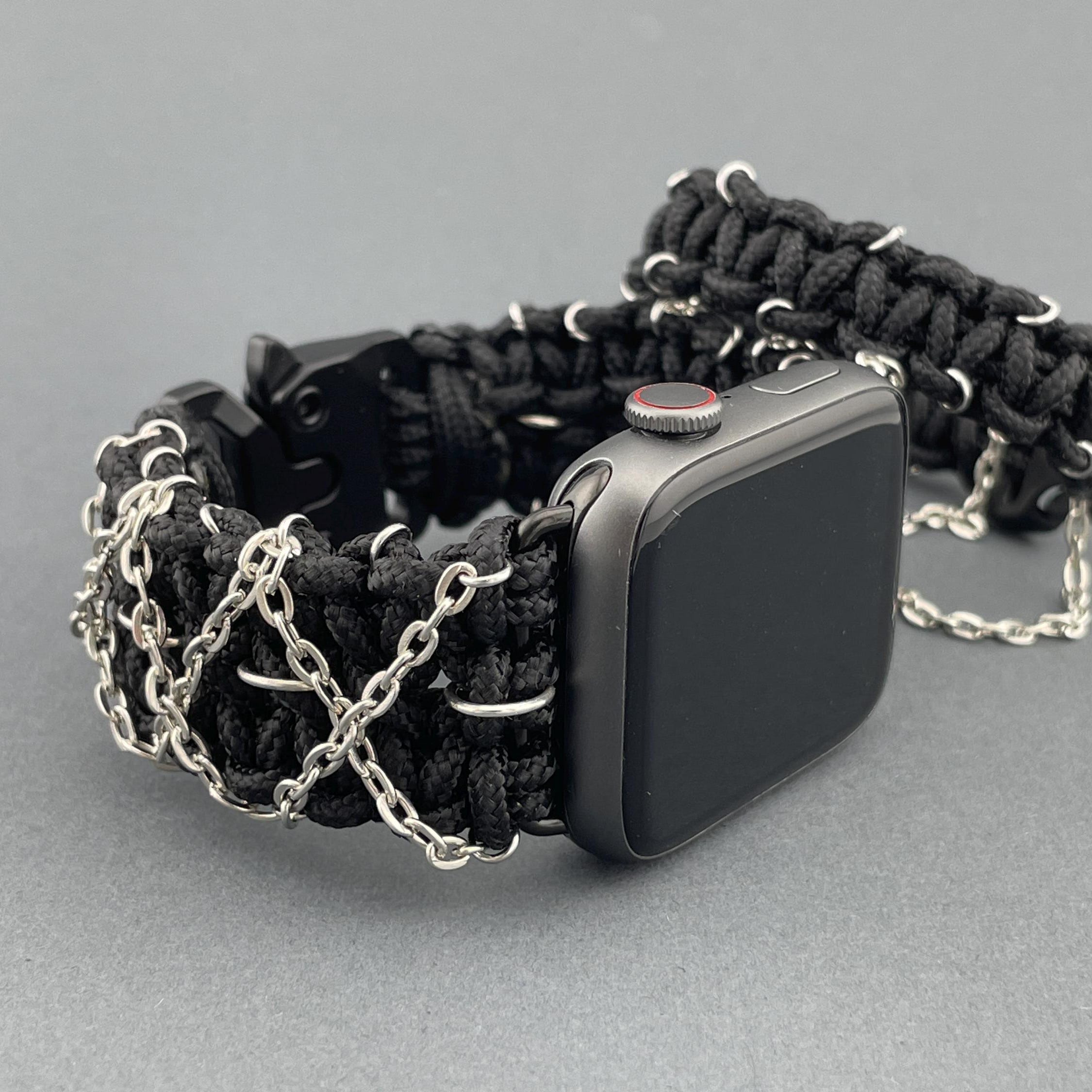 Viking Rune Bracelet - Silver Futhark Runes Bracelet for Apple Watch Nordic Runic Style Black