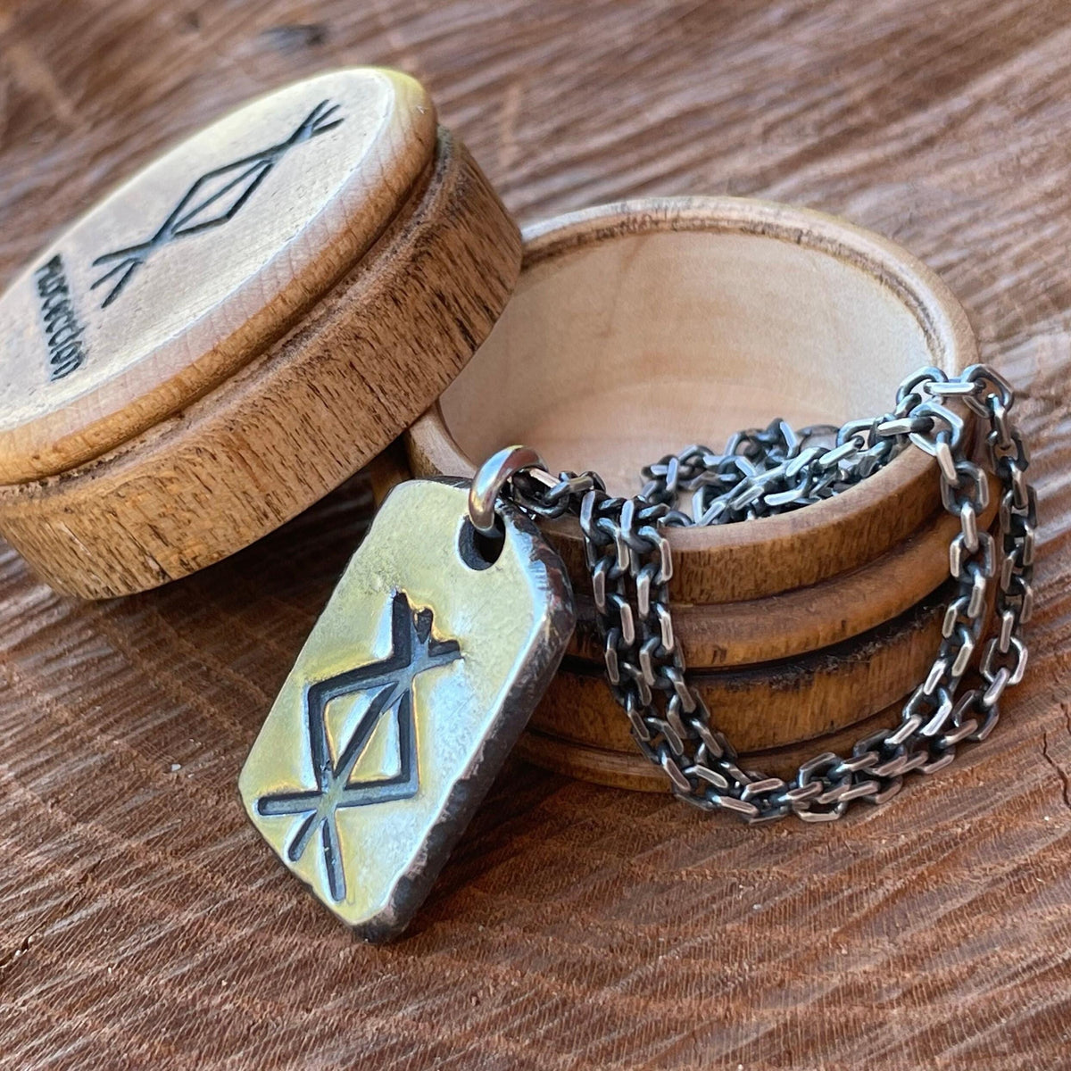 Viking Rune Necklace - Norse Runes Protection Viking Pendant Necklace Oxidized Sterling Silver