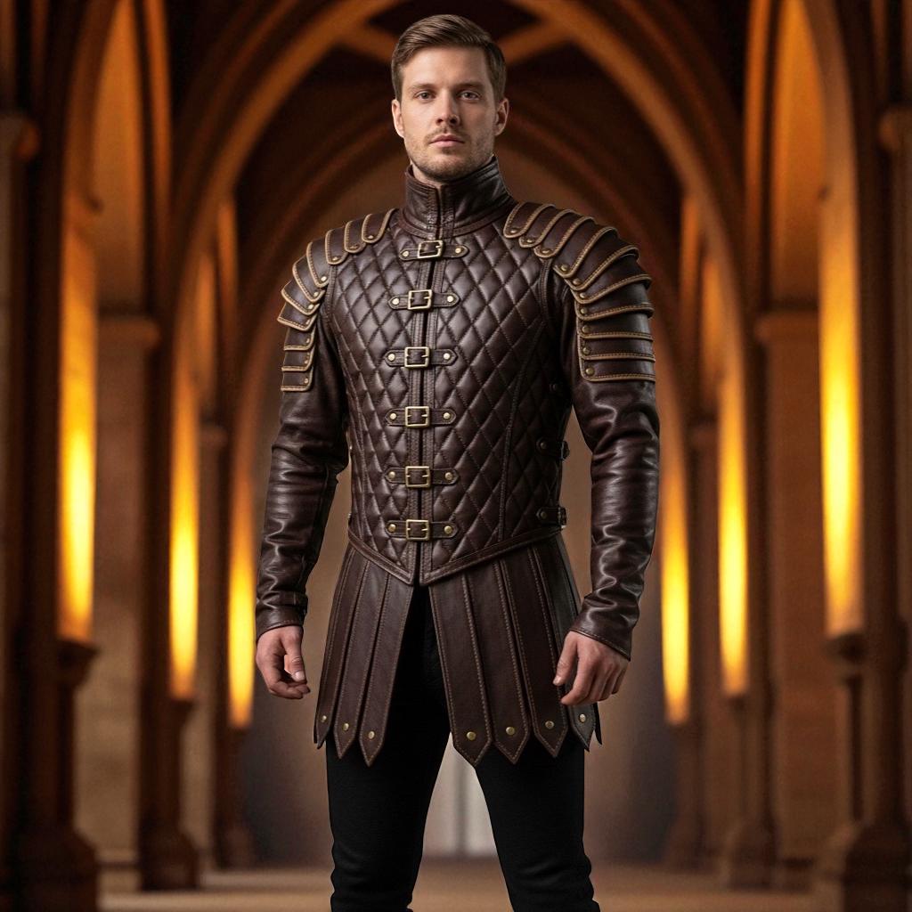 Viking Jacket - Handmade Viking Leather Jacket for Men Norse Warrior Fur Collar Coat, Medieval