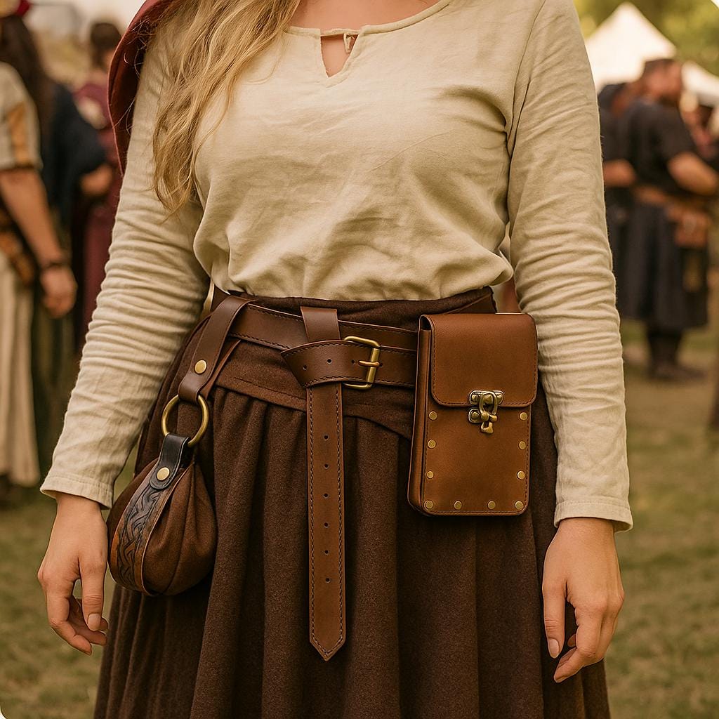 Viking Costume & LARP - Medieval Leather Belt Accessories Set, Viking Cosplay, Renaissance Faire