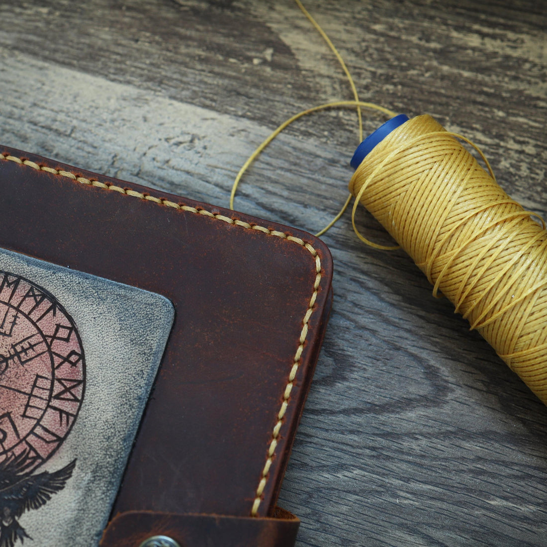 Viking Leather Accessory - Personalised Leather Journal: Refillable A5 Viking Norse Design, Camel