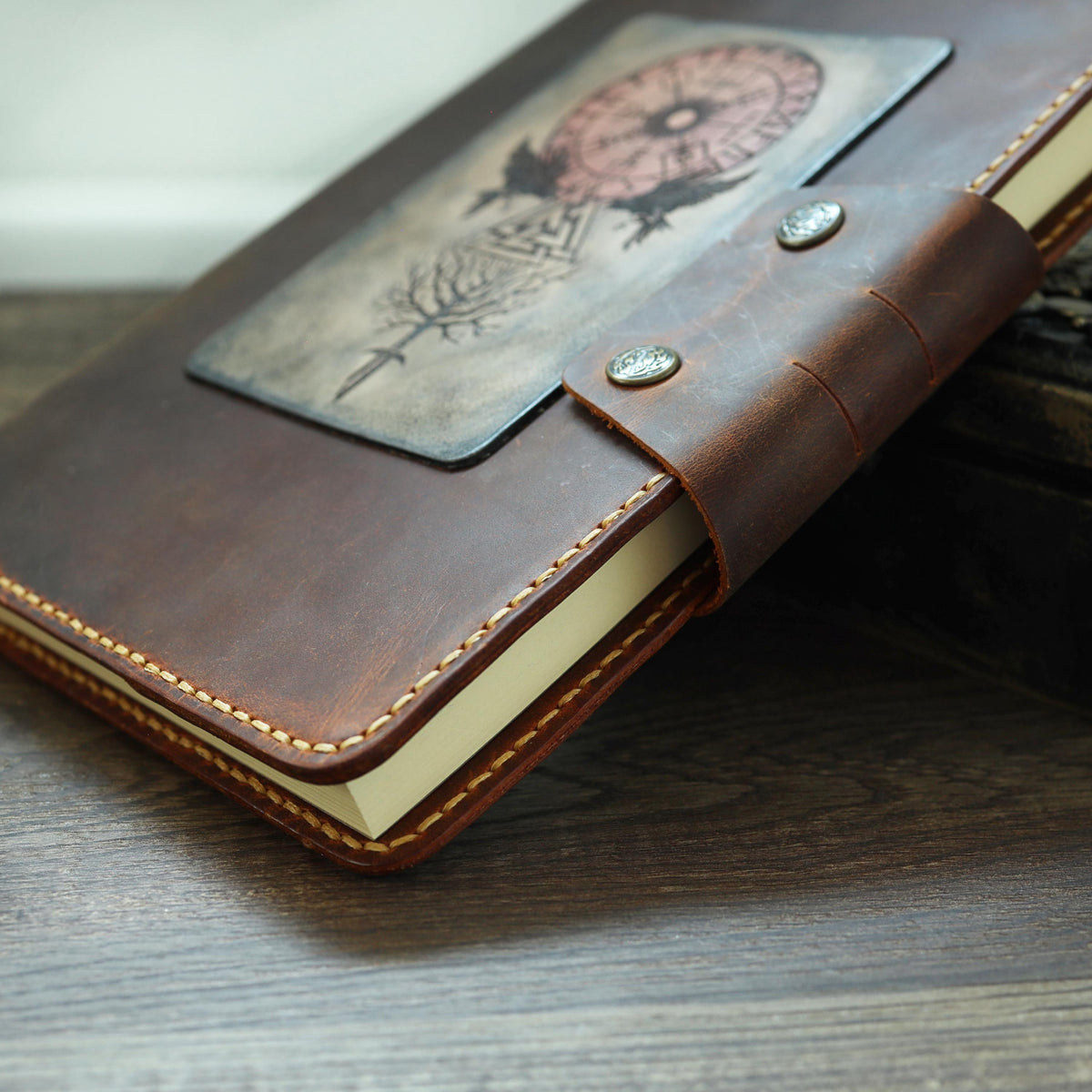 Viking Leather Accessory - Personalised Leather Journal: Refillable A5 Viking Norse Design, Camel