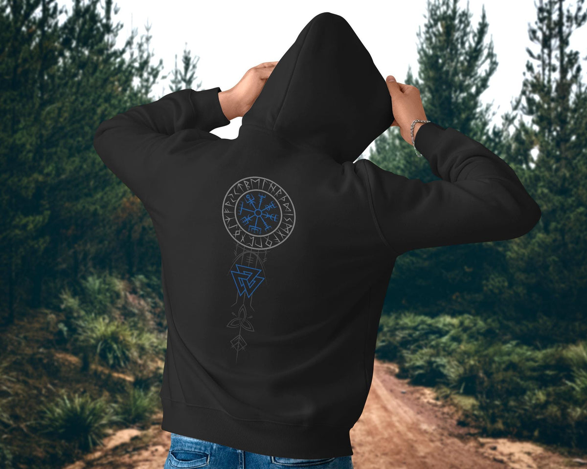 Viking Vegvisir Compass Hoodie - Nordic Viking Hoodie, Vegvisir Compass, Futhark Runes, Norse
