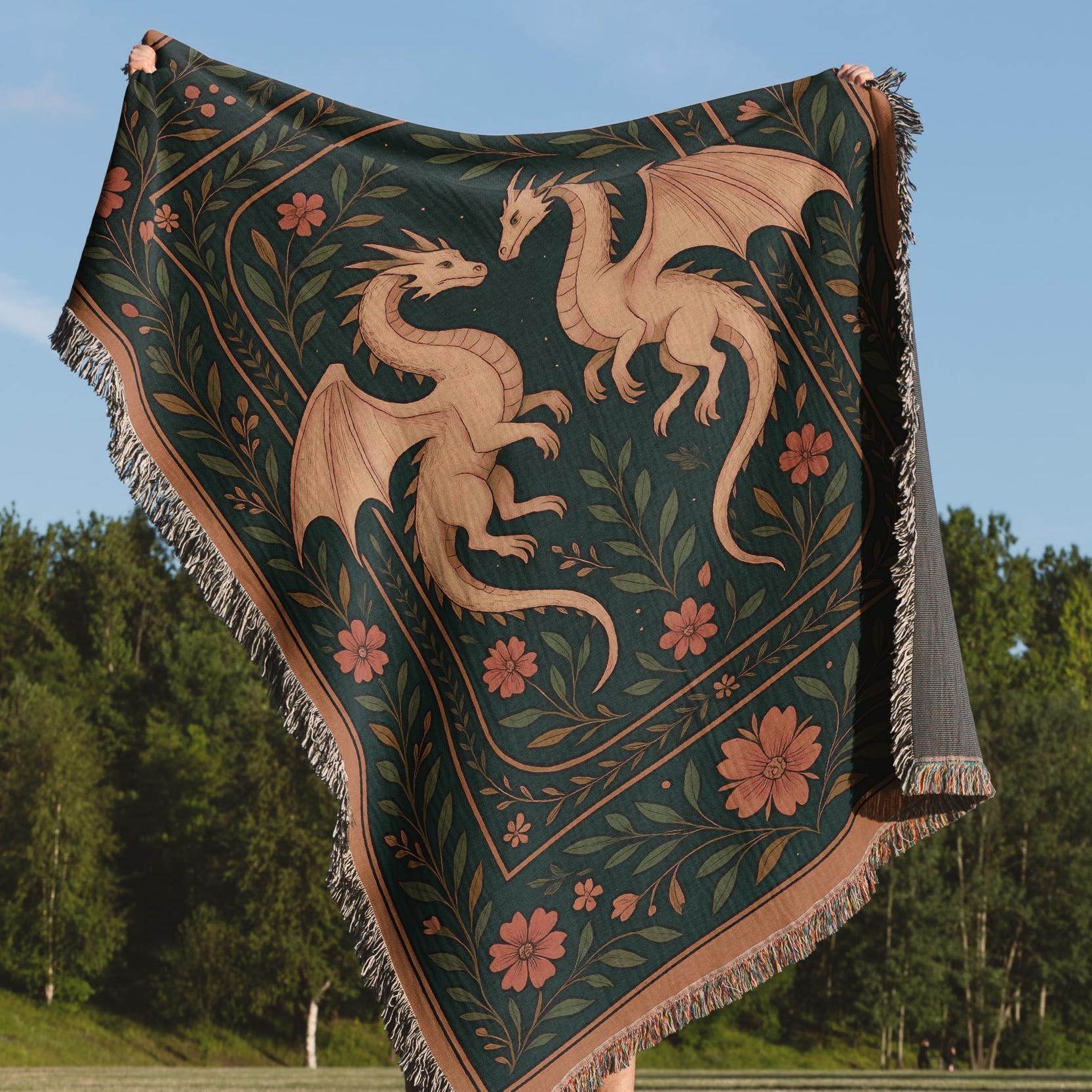 Viking Blanket - Scandinavian Aesthetic Viking Dragon Sherpa/Velvet Blanket - Unique Gift for