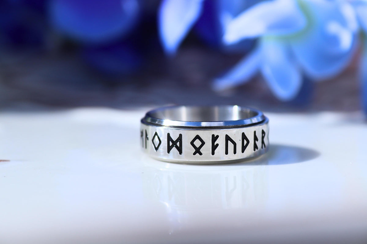 Viking Rune Ring - Viking's Rune Protection Ring, Sterling Silver Dragon of Sword Multi Symbolic