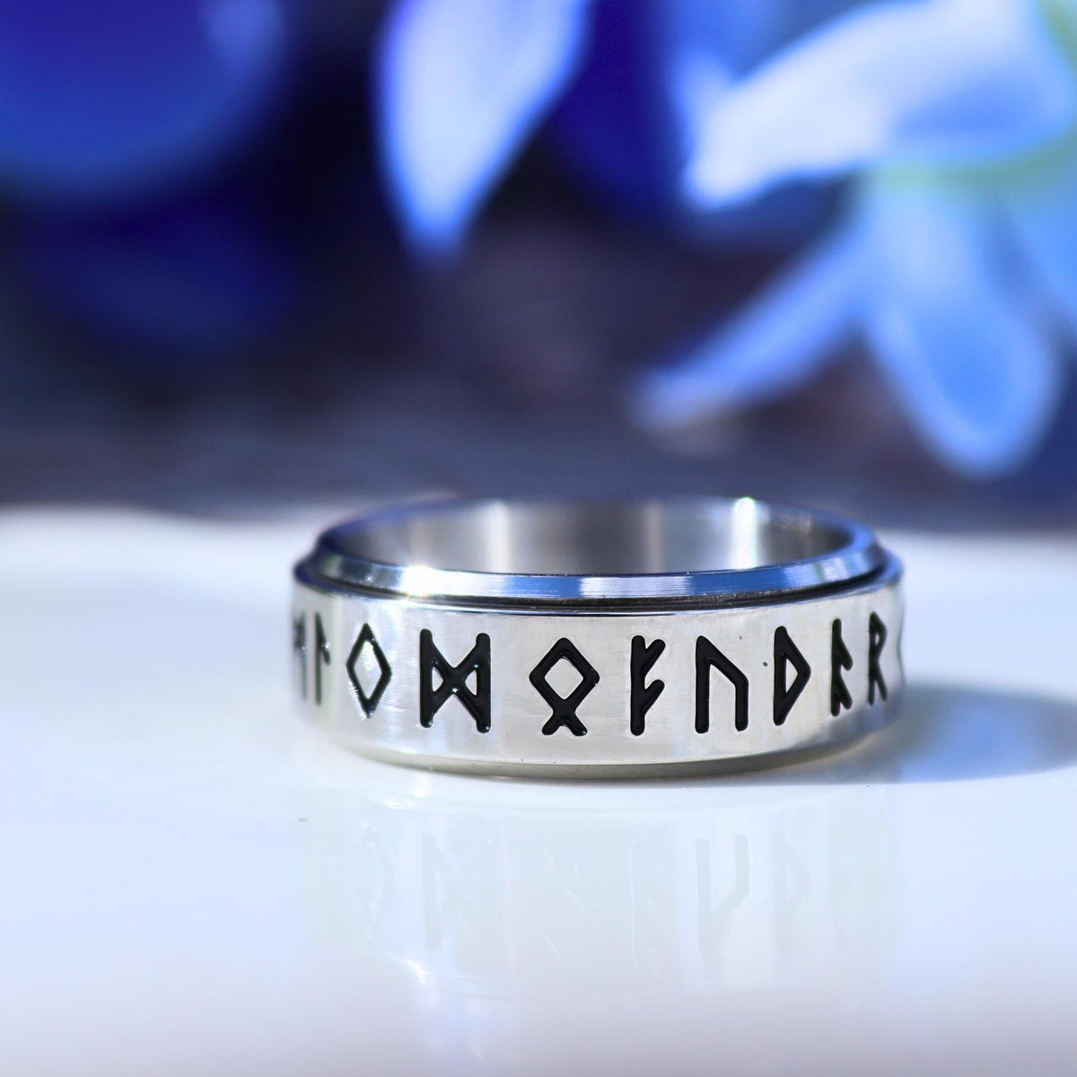Viking Rune Ring - Personalized Silver Viking Rune Ring for Men, Engraved Norse Fidget Band, Nordic