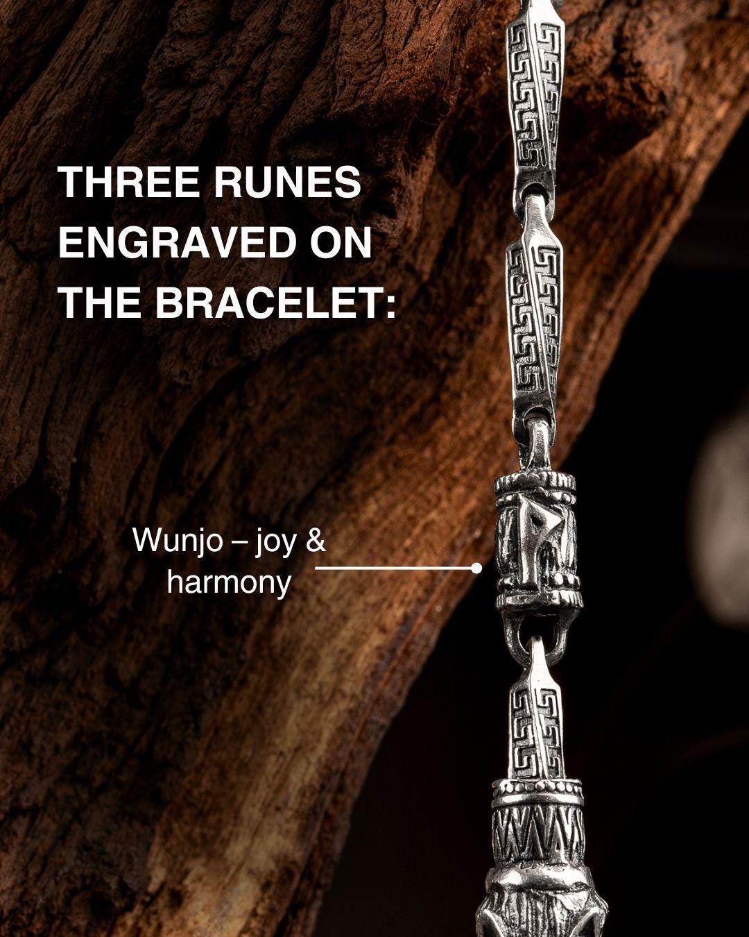 Viking Wolf Bracelet - Sterling Silver Viking Wolf Bracelet with Runes – Nordic Mythology Jewelry