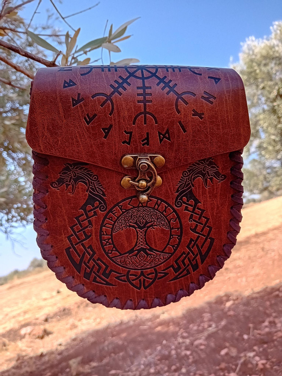 Viking Costume & LARP - Viking Black Medieval Leather Belt Pouch with Potion Bottles for