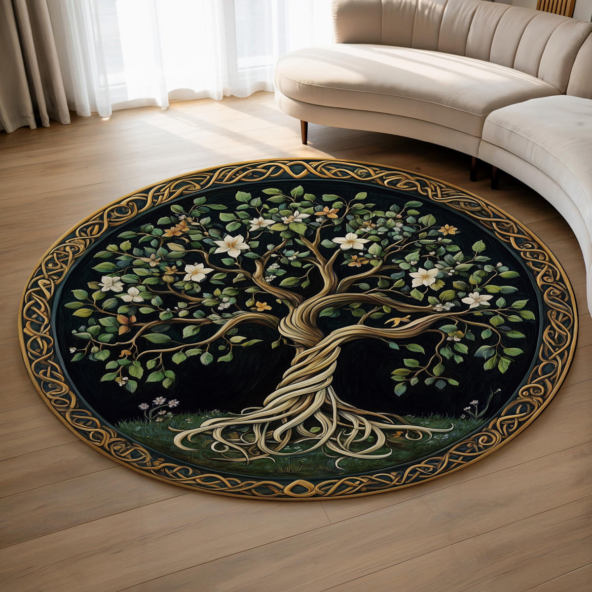 Viking Wolf Rug - Nordic Wolf Round Rug, Viking Wolf Area Rug, Celtic Knot Forest Decor, Mountain