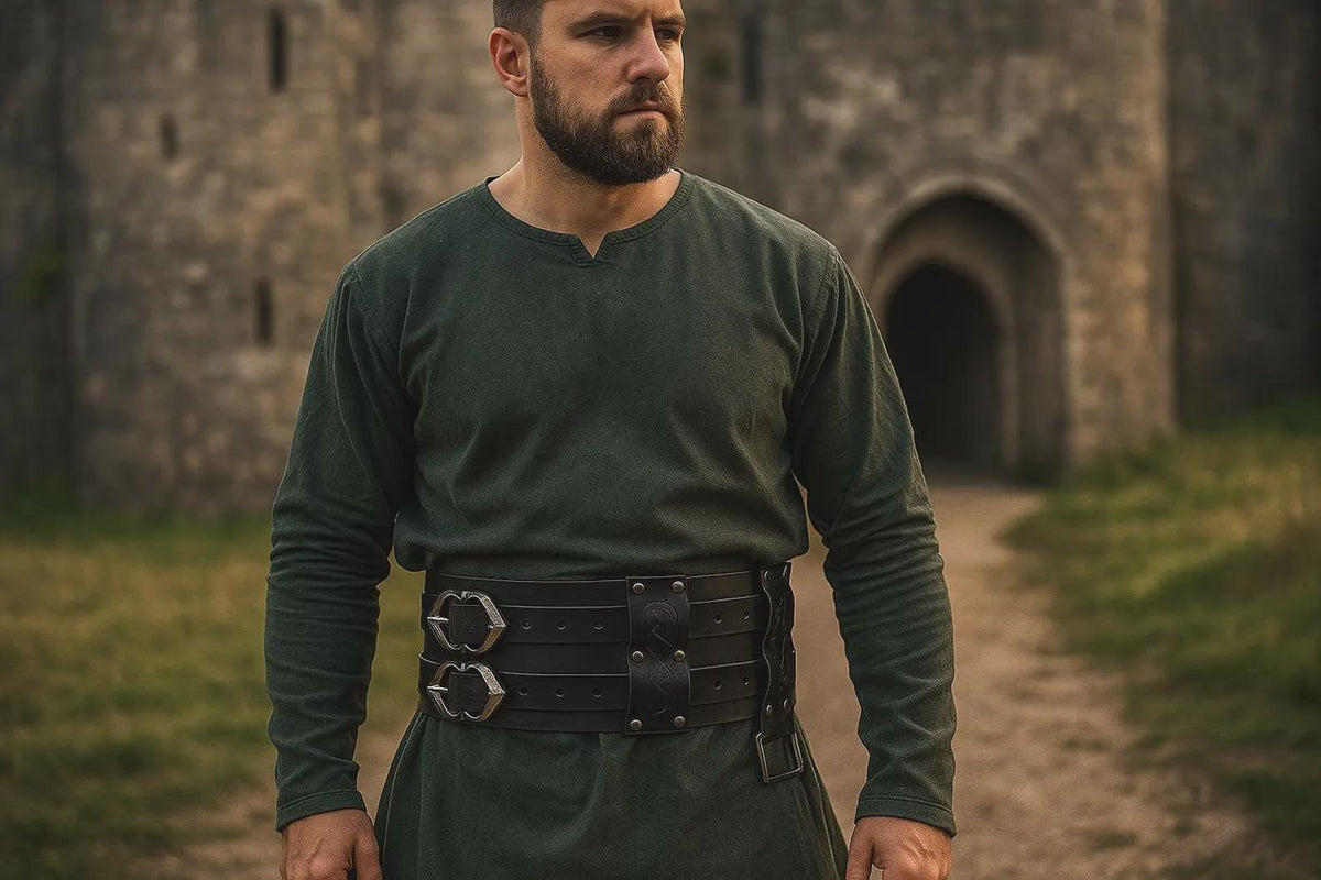 Viking Costume & LARP - Medieval Belt with Pouches for Men, Viking Leather Waist Bag Set