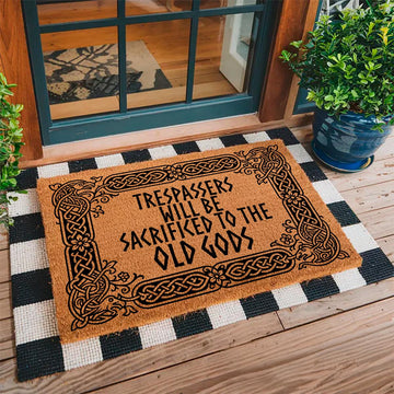 Viking Rug - Trespassers Will Be Sacrificed Doormat - Viking Style Welcome Mat - Norse Decor