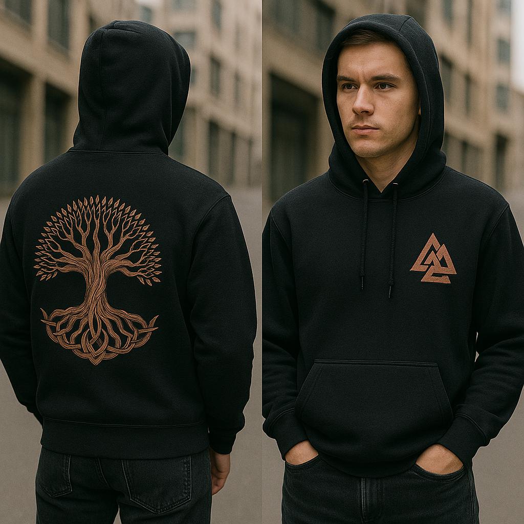 Viking Vegvisir Compass Hoodie - Runic Vegvisir Trident Hoodie - Norse Mythology, CoolMax Lined