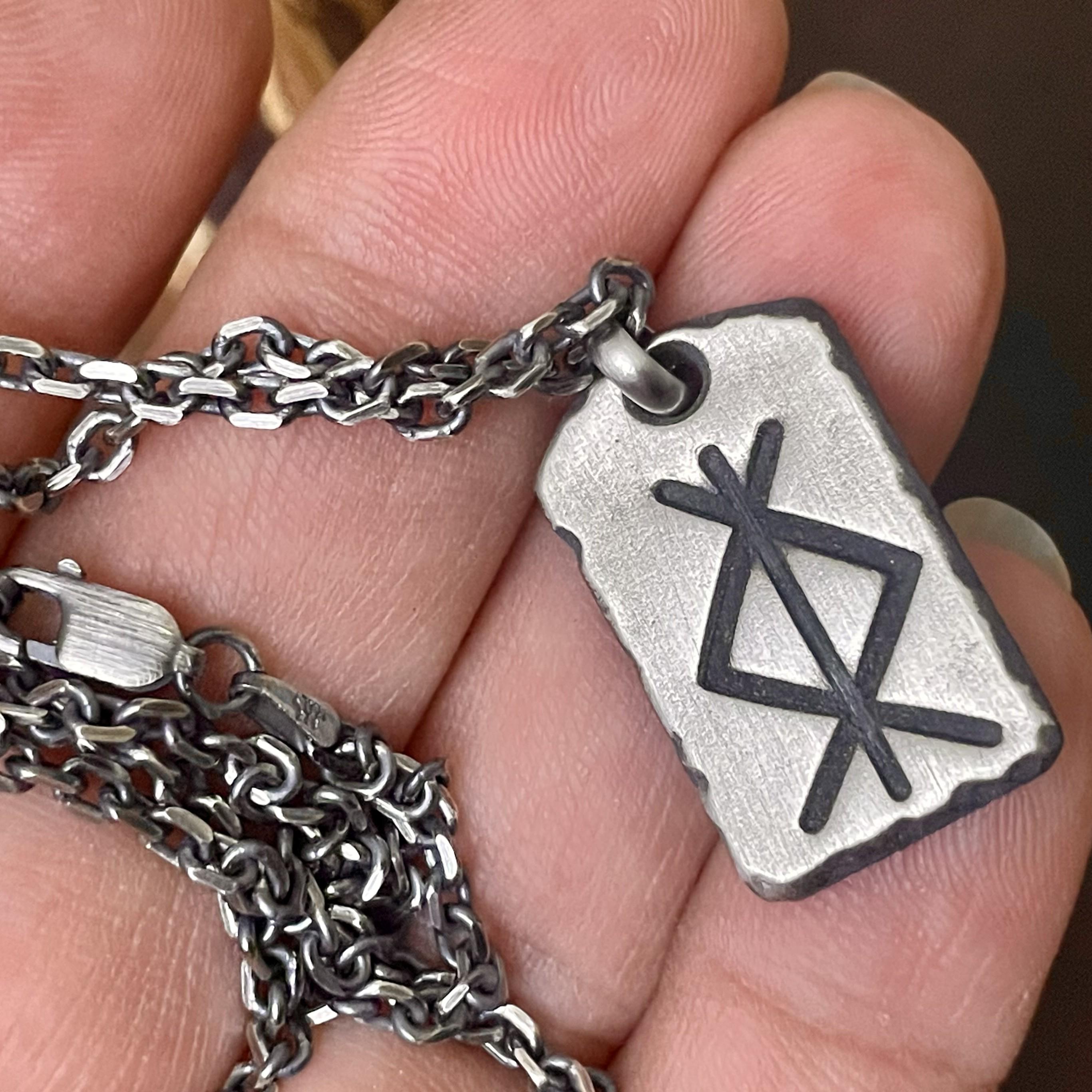 Viking Rune Necklace - Norse Runes Protection Viking Pendant Necklace Oxidized Sterling Silver