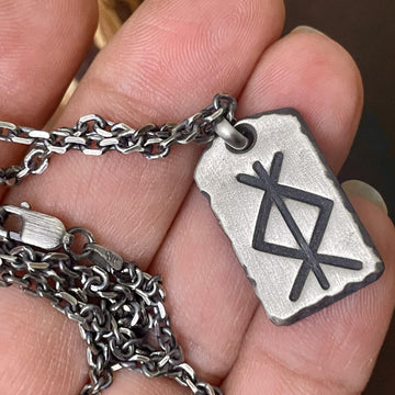 Viking Rune Necklace - Norse Runes Protection Viking Pendant Necklace Oxidized Sterling Silver