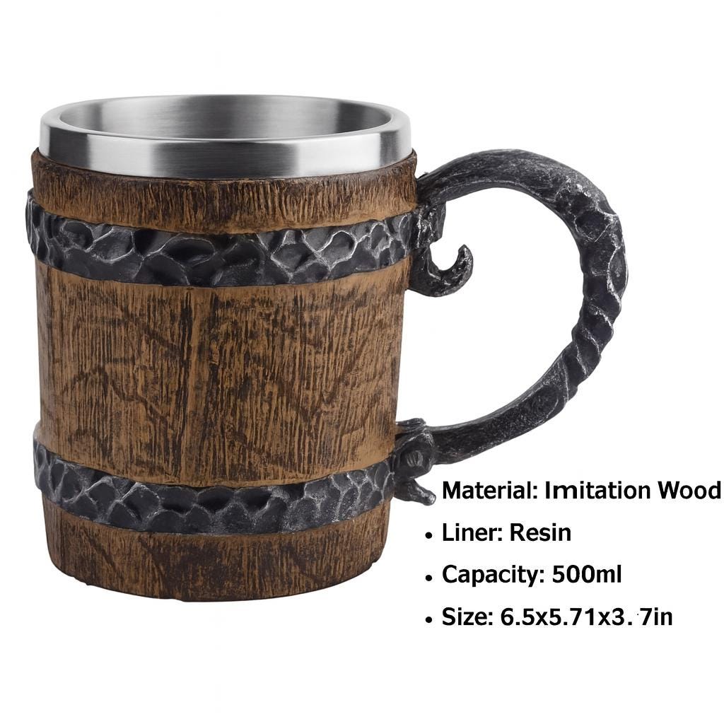 Viking Mug - Viking Wood Style Mug, Beer gift for Husband, Nordic Wooden Stein, Fathers day gift