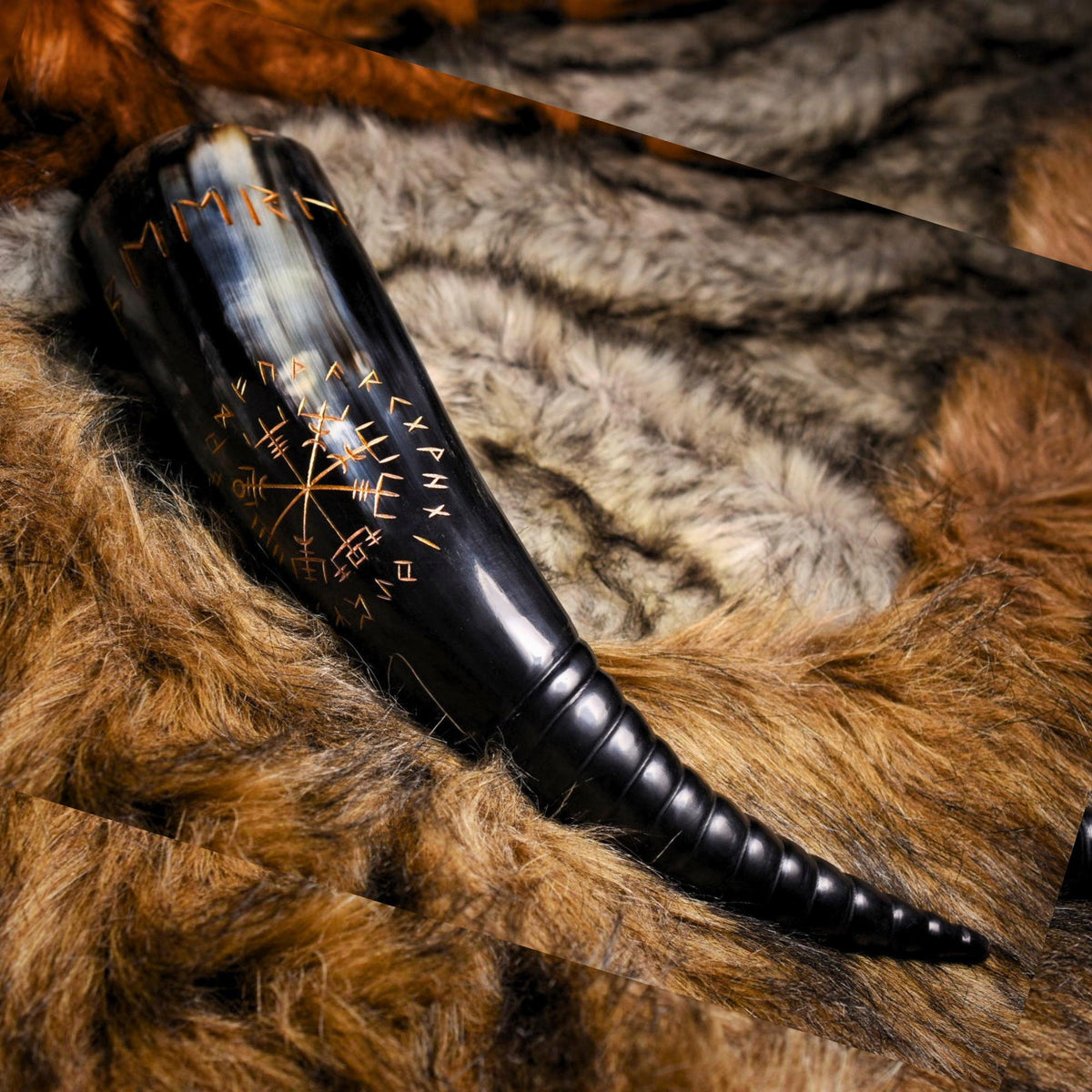 Viking Mug - SCA Viking Fireworks Print Drinking Horn w/ Leather Holster Fireworks Party Sparklers