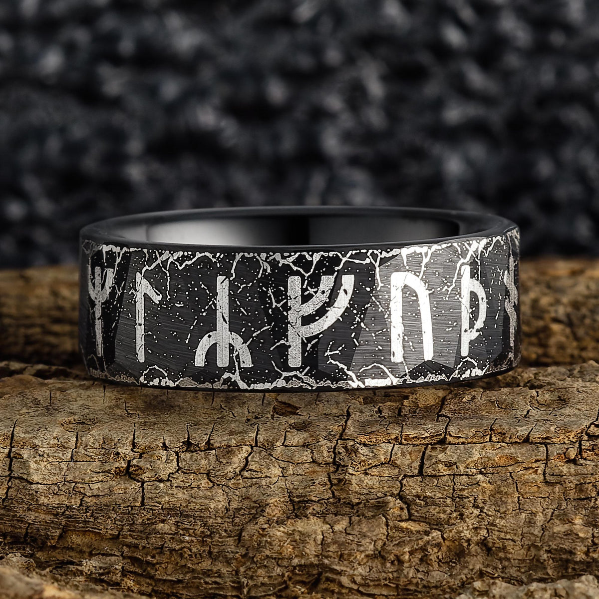 Viking Rune Ring - Engraved Viking Rune Ring, Hammered Sterling Silver Futhark Band, Ancient Norse