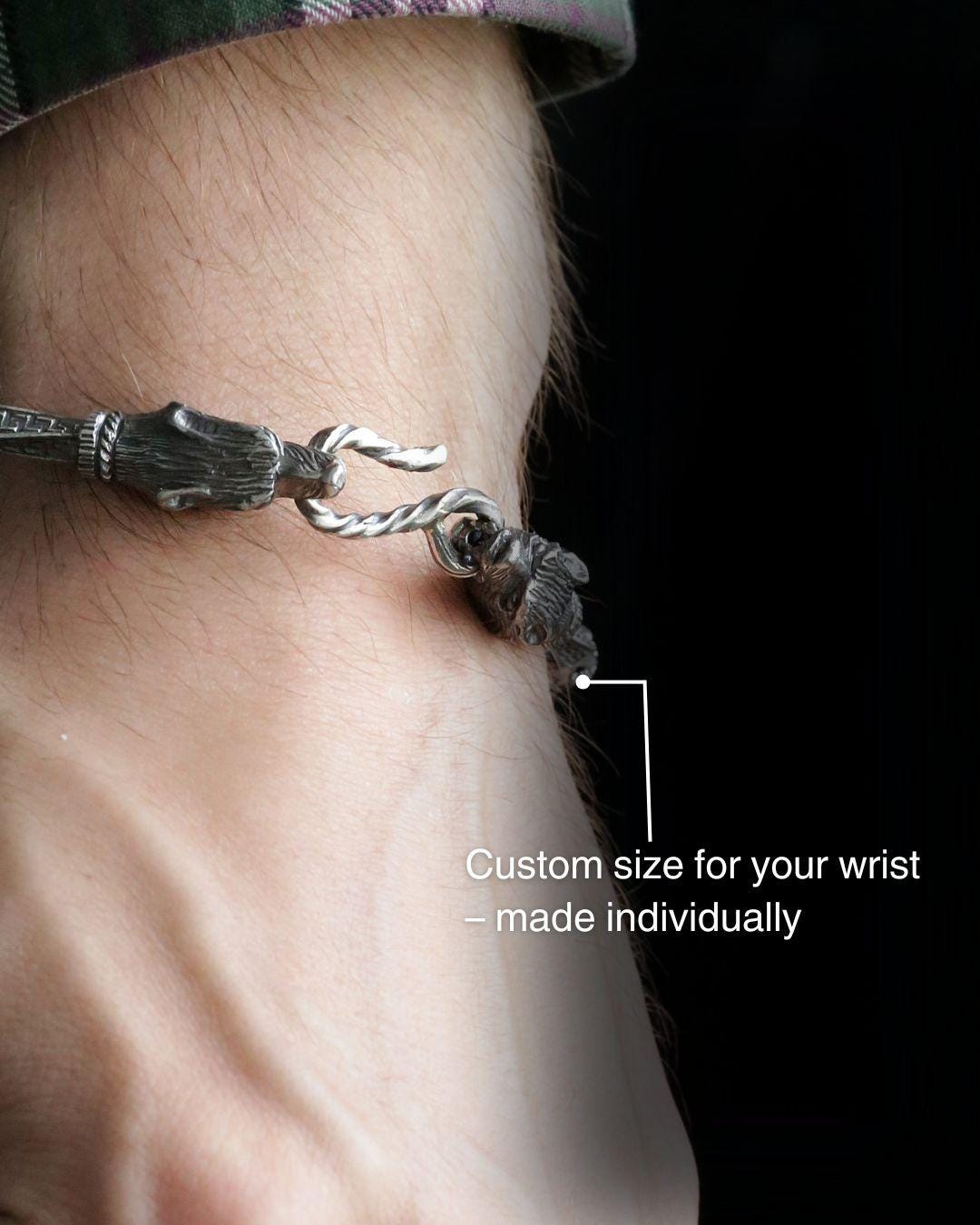 Viking Wolf Bracelet - Sterling Silver Viking Wolf Bracelet with Runes – Nordic Mythology Jewelry