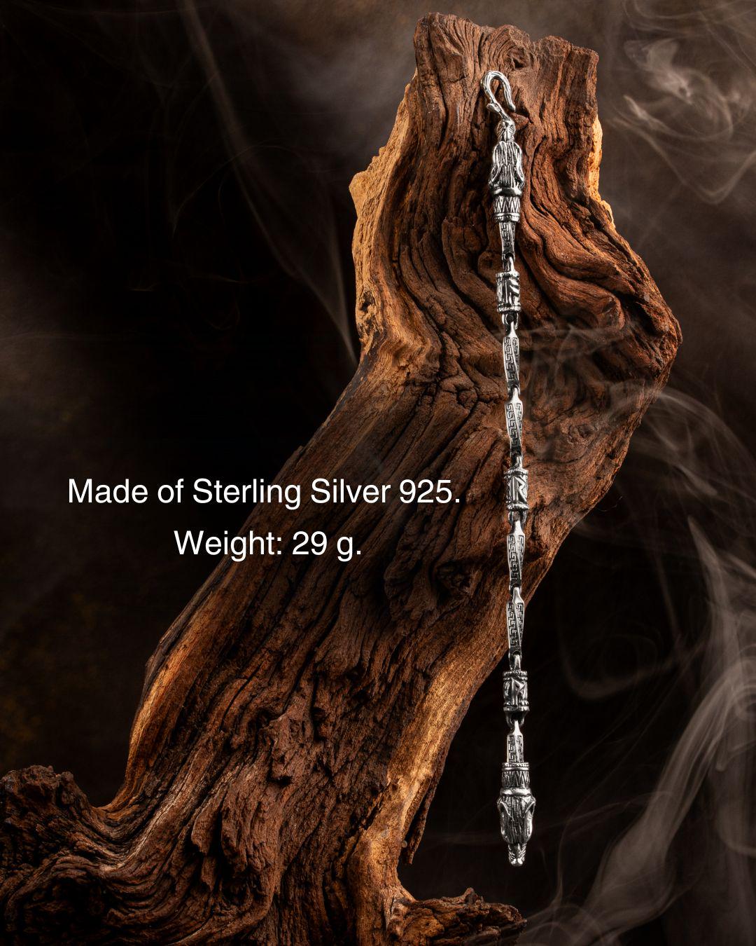 Viking Wolf Bracelet - Sterling Silver Viking Wolf Bracelet with Runes – Nordic Mythology Jewelry