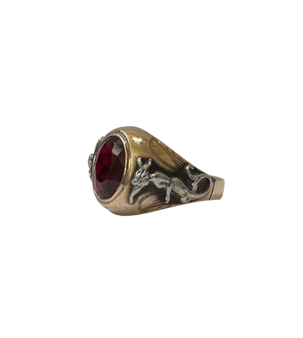 Viking Ring - 14k gold dwarven ring, brutalist signet ruby gemstone ring, fantasy viking nordic