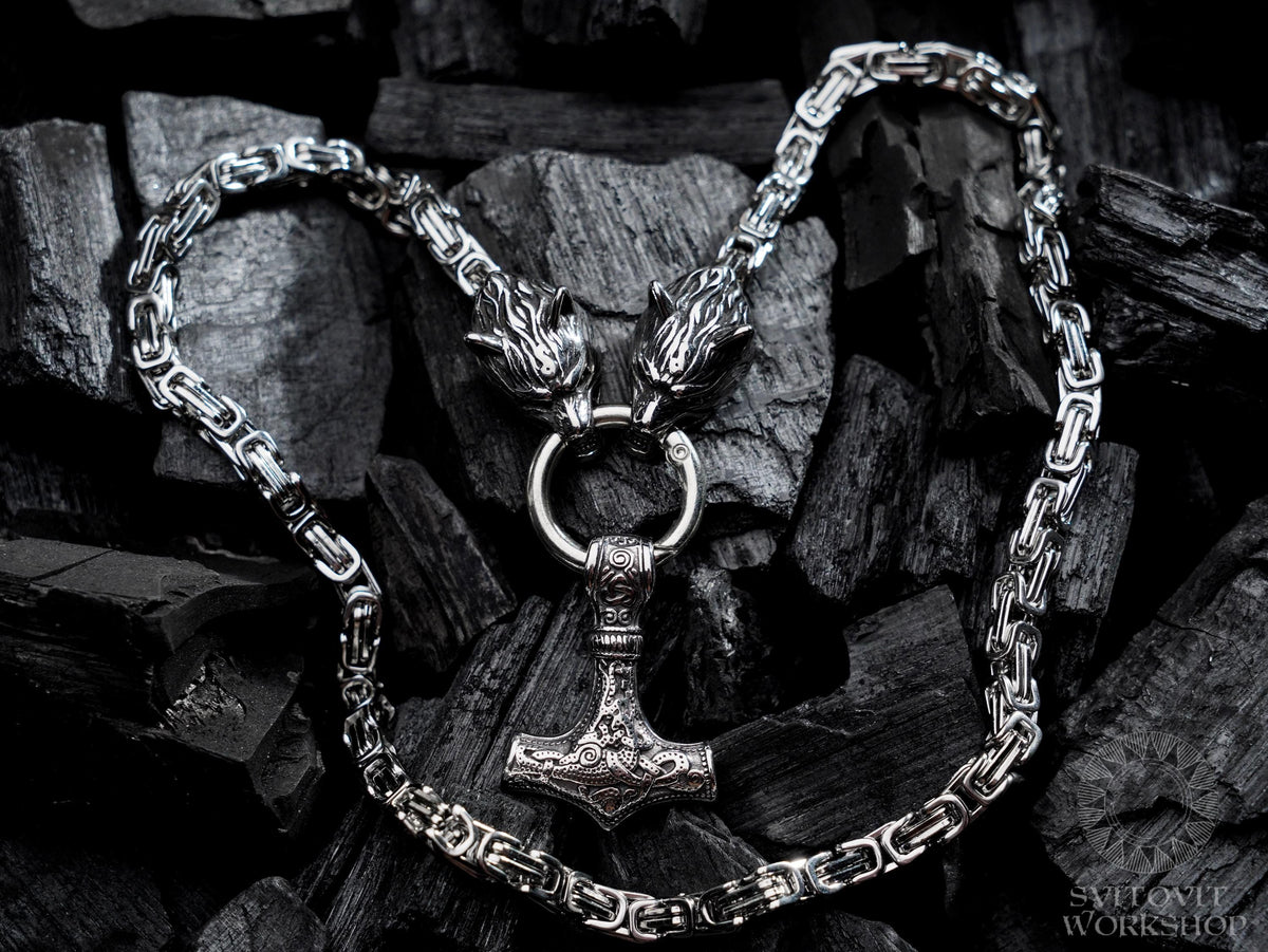 Viking Raven Necklace - Raven Head Viking Chain: Bronze Norse Necklace Replica