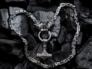 Viking Thor's Hammer Necklace - Mjolnir Necklace, Wolf Chain, Fenrir Amulet, Handmade Viking