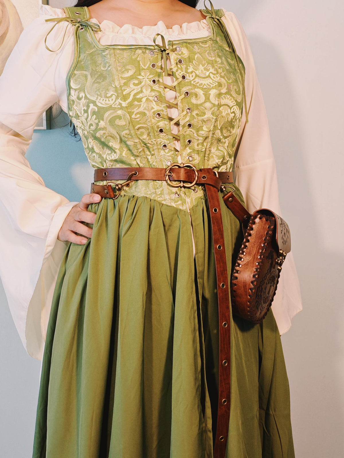 Viking Vegvisir Compass Costume & LARP - 3-Piece Medieval Belt & Pouch Set -Norse Vegvisir Rune