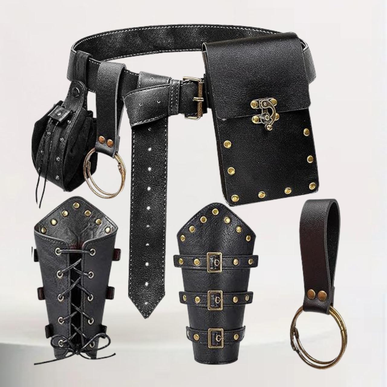 Viking Costume & LARP - Medieval Belt with Pouches for Men, Viking Leather Waist Bag Set
