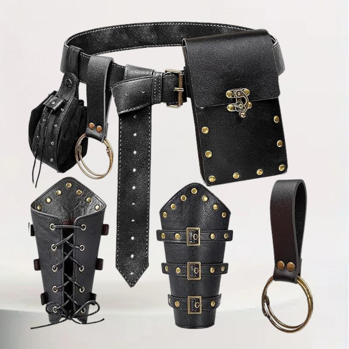 Viking Costume & LARP - Medieval Belt with Pouches for Men, Viking Leather Waist Bag Set